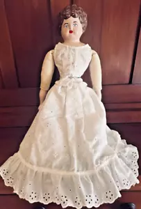 Hertwig Lowbrow Doll, White Dress, Blue Eyes, Brown Hair, Porcelain, 19"H Reprod - Picture 1 of 13