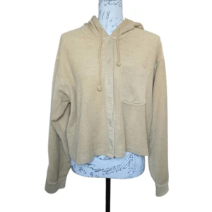 American Eagle Women's Size Small Goldenrod Yellow Ribbed Button Down Hoodie - Picture 1 of 7