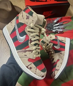 Size 9.5 The Shoe Surgeon SRGN Air Jordan 1 High Freddy Krueger & Costume - Picture 1 of 24