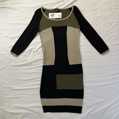 Olive, Black, Beige Colorblock Sweater Dress New With Tags Vero Moda Size Small - Image 1 of 4