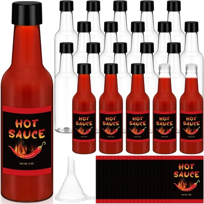20 Set 5 Oz Hot Sauce Bottles, Plastic Clear Woozy Bottles with Leak Proof Black - Image 1 of 4
