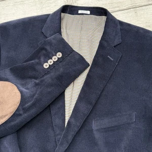 Saddlebred Heritage Corduroy 48R Navy Blue, Elbow Patch 100% Cotton 2 Button EUC - Picture 1 of 6