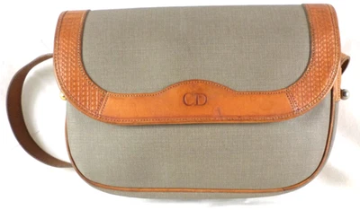 Bandolera de hombro vintage Christian Dior gris PVC cuero marrón Francia Foto 1 de 4