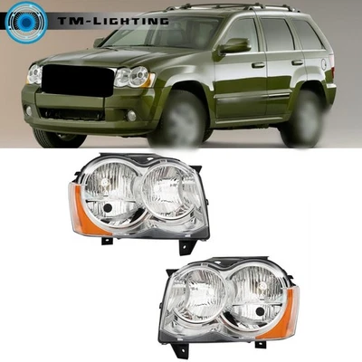 For 2008-2010 Jeep Grand Cherokee Headlight Left&Right Side Halogen Chrome Clear - Image 1 of 4