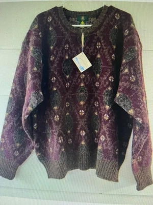 Suéter Club Room Vintage Pura Lana Shetland Tejido Para Hombre Morado Marrón XL NUEVO CON ETIQUETAS Foto 1 de 4