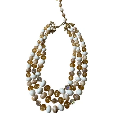 Grueso Collar de Cuentas Multi Hilos Tono Dorado Estrás Acento Declaración Evento Foto 1 de 4