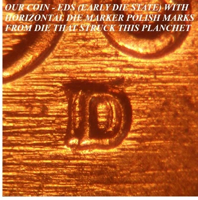 1960-D/D RPM # 1 (FS-502)Lincoln Cent-ANACS MS-65RED- RARE EDS (EARLY DIE STATE) - Image 1 of 4