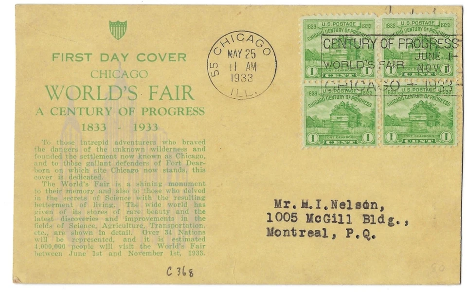 '33 FDC Chicago World's  A Century of Progress Fair B4 on John Gill Cashet card - Image 1 of 1