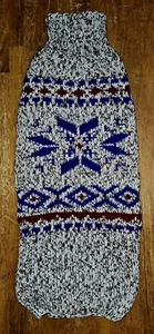Lands End 100% Wool Dog Sweater Chunky Knit Sweater Fair Isle Size XL Ivory/Gray - Picture 1 of 7
