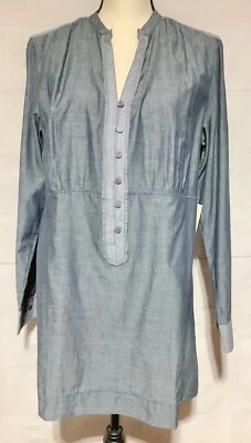 NUEVO CON ETIQUETAS COLDWATER CREEK talla M azul cambray rayas mixtas lazo trasero túnica original $79.95 Foto 1 de 4