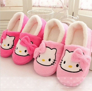 Women House Slippers Hello Kitty Plush Warm Home Thermal Indoor Soft Sole Shoes