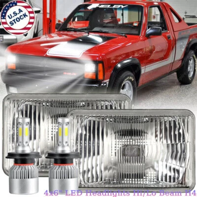 For Dodge Dakota 1987-1995 Truck Black 4x6" GLASS LED Headlights Hi-Lo Beams - Image 1 of 4