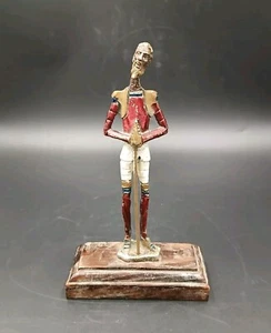 Vintage Sculpture Metal Bronze Don Quixote Standing Wood Base Spanish Rare 7" - Picture 1 of 14