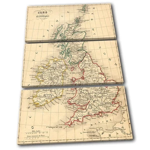 Old Vintage UK Atlas Maps Flags TREBLE CANVAS WALL ART Picture Print VA - Picture 1 of 1