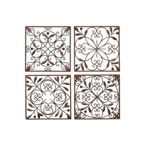 Iron Wall Medallion - Authentic Wall Decor Square Set of 4 - Picture 1 of 8