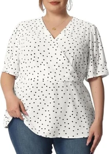 NWT Agnes Orinda White with Black Polka Dots Cross Over Blouse Size 4X - Picture 1 of 5