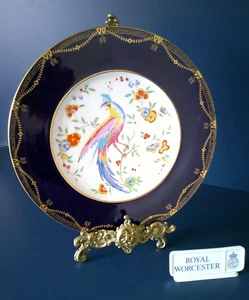 Royal Worcester Cabinet Plate Bird Of Paradise Pattern & Cobalt Blue Border - Picture 1 of 6