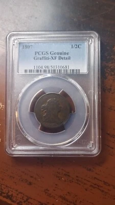 1807 Draped Bust Half Cent PCGS XF Details Graffiti                         4668 - Image 1 of 4