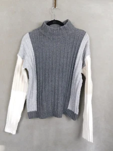 Time And Tru Sweater Turtleneck Gray Tan Color Block Small 4-6 Women New - Picture 1 of 9