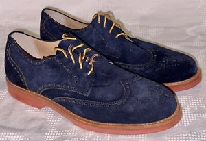 POLO RALPH LAUREN Rhett Navy Blue Suede Brogue Wingtip Oxford Dress Shoes Mens 9 - Picture 1 of 7