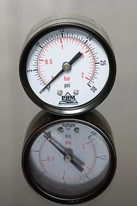 New PRM 0-30 PSI Pressure Gauge 2” Steel Case 1⁄4” NPT Brass Back - Picture 1 of 6