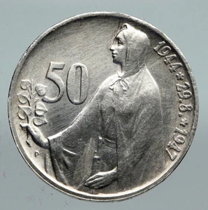 1947 CZECH REPUBLIC Woman & Lion OLD VINTAGE Silver 50 Korun Coin i91376 - Picture 1 of 3