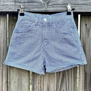 VTG 90s Honors Girls Blue Checkered Denim Jean Shorts Sz 7 - Picture 1 of 3