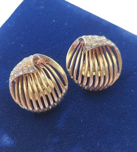 Vintage Boucher 521819 Clear Rhinestone Ribbed Swirl Clip On Earrings Read! - Picture 1 of 14