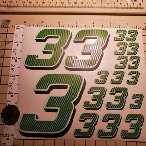 Carbon Fiber Black w/Lime/Black #3's Racing Numbers Vinyl Decal Sheet 1/10-1/12  - Picture 1 of 11