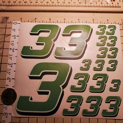 Carbon Fiber Black w/Lime/Black #3's Racing Numbers Vinyl Decal Sheet 1/10-1/12  - Image 1 of 4