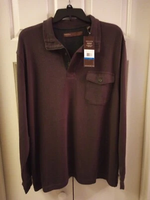 Perry Ellis SHIRT POLO Style QUALITY Long SLEEVE Pocketed BROWN Sz. XL 79.50 NWT - Image 1 of 4