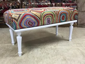Handmade Kilim Upholstered Ottoman Footstool Piano Entryway Bedroom Bench - Picture 1 of 22