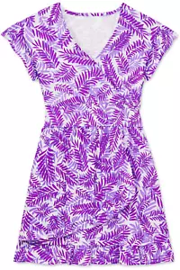 Women's Dress - Purple Palm Leaf Printed Dress - Mini Dress - Cotton - Small - Picture 1 of 3