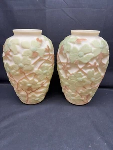 Set of 2 ~ Phoenix Consolidated Glass "DOGWOOD" Pale Green Vases ~ 11" Tall - Picture 1 of 8