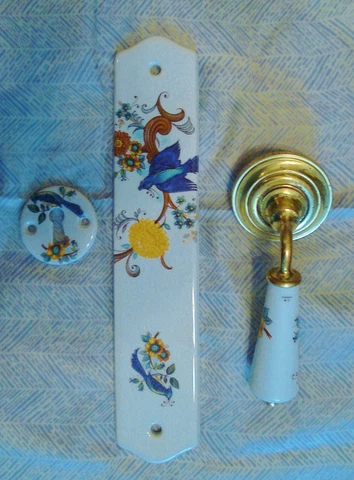 Door Plate, Handle & Keyhole Cover French Limoges hand-painted Vintage Porcelain Cover