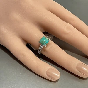 NWT EFFY ENY STERLING SILVER, DIAMOND & TURQUOISE RING SIZE 7 - Picture 1 of 8