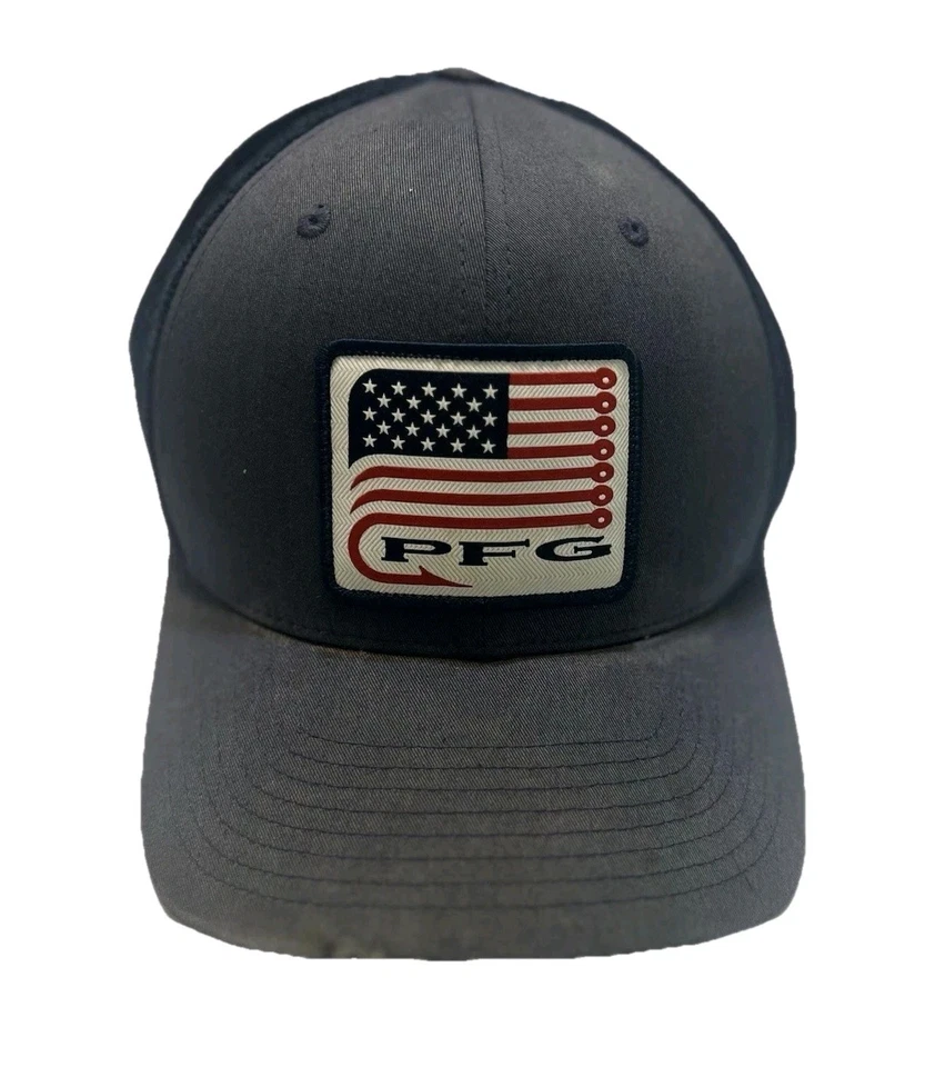 Columbia PFG Mens Mesh Back Hat Snapback L/XL Blue Distressed Fishing Flag - Image 1 of 4