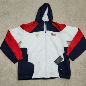 Under Armour Men Large Project Rock Red White Blue Hooded Jacket 1384162 100 - Picture 1 of 12