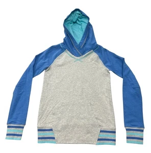 Ivivva Hoodie Girls Size 12 Gray Blue Striped Pullover Athletic Sweatshirt Youth - Picture 1 of 6