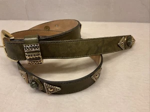 Leatherock Western Olive Green Leather Belt Cabochon Gold Accents 27” To 31” - Picture 1 of 7