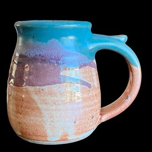NW Studio Art Pottery Mug Drip Glaze Signed McNair Turquoise Terracotta Blue Pur - Picture 1 of 11