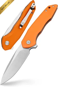 Pocket Knife D2 Steel G10 Handle EDC Folding Gift for Men Women Orange - Picture 1 of 12