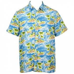 Corona Extra Mens Button-Up Shirt Hawaiian Tropical Print Short Sleeve Sz S NWOT - Picture 1 of 5