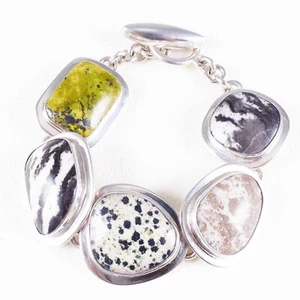 Silpada 925 Sterling Silver Large Multi Jasper Gemstone Toggle Bracelet Vintage - Picture 1 of 15
