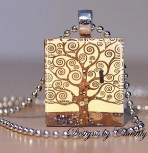 Tree of Life Necklace Gustav Klimt VTG Altered Art Charm Austrian Symbolist   - Picture 1 of 1