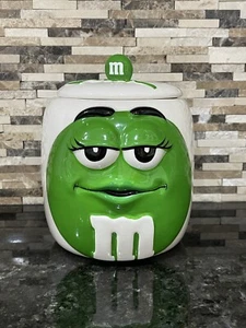 M & M'S GREEN! COOKIE/ CANDY JAR MADE BY GALERIE 7" TALL - Picture 1 of 6