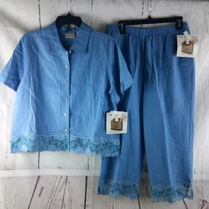 NWT Napa Valley Set Top & Cropped Pants Blue Lace Accent Womens Size M - Picture 1 of 13