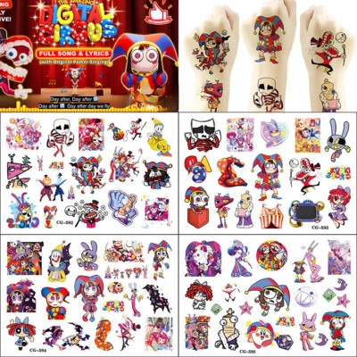 4pcs The New Amazing Digital Circus Tattoo Stickers Summer Kids Makeup Group Fun