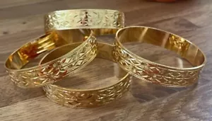 4 x ladies girls Gold Filled no fade slave bangle patterned gypsy romany - Picture 1 of 1