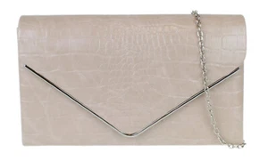 Damen Kroko Look Clutch Tasche Metallic Rahmen Fleisch Nude Handtasche Abend Party - Bild 1 von 91